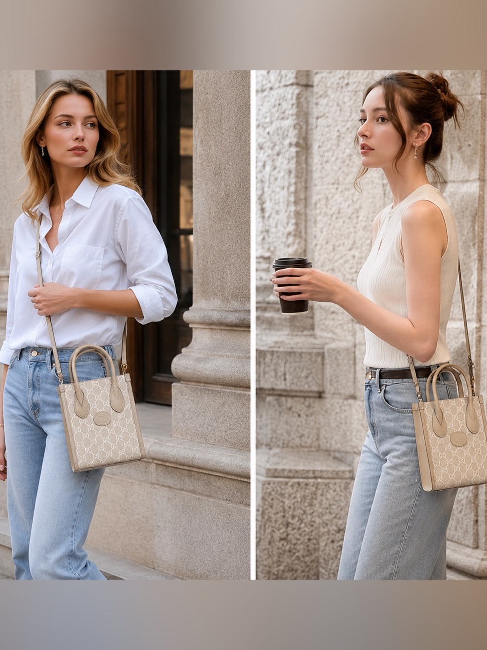 🤎 like NEW‼️GUCCI Mini GG Supreme Tote Bag 🤎Beige GG Canvas with strap